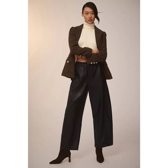 Pilcro Anthropologie The Izzie Relaxed Faux Leather Barrel Pants Black XS - Picture 1 of 7
